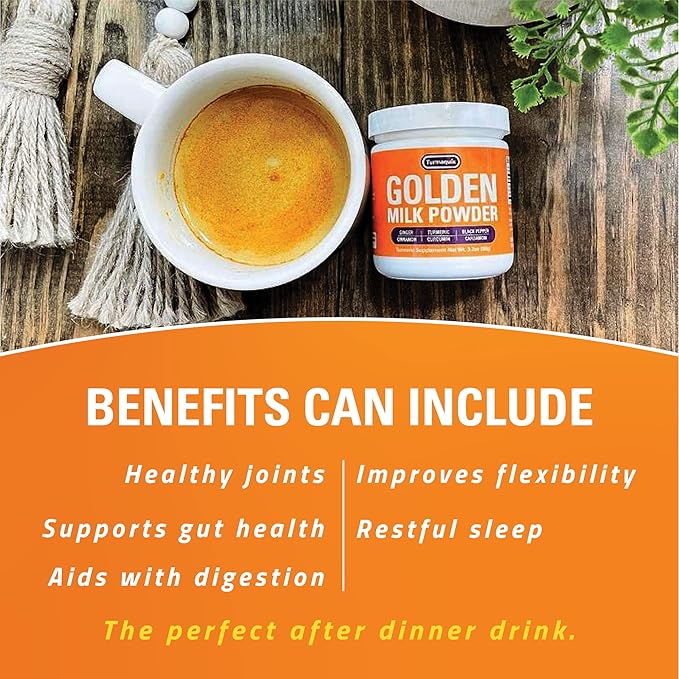 Turmaquik Organic Golden Milk Turmeric Powder Mix + Superfood Blend of Ginger, Black Pepper, Curcumin, Cinnamon, Cardamom - Non-GMO, Vegan, Keto, Ayurvedic