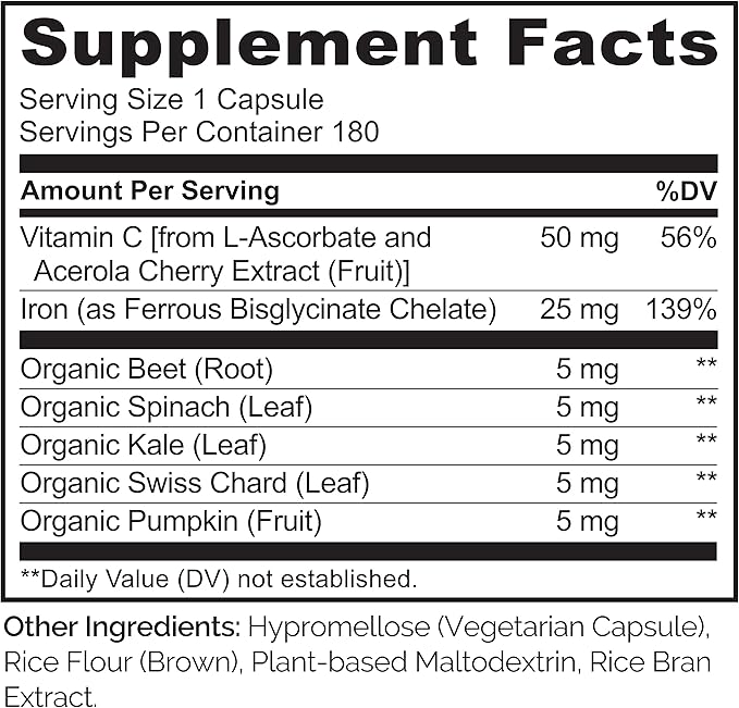NATURELO Vegan Iron Supplement with Vitamin 180 Mini