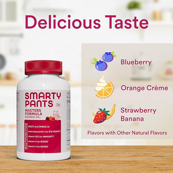 SmartyPants Women's Masters 50+ Multivitamin: Vitamin D3 & CoQ10 for 3 Fish B6, 120 120 Count (30 Day