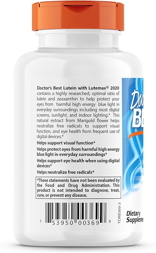 Doctor's Best Lutein featuring Lutemax, Non-GMO, 20 mg, 60 Softgels
