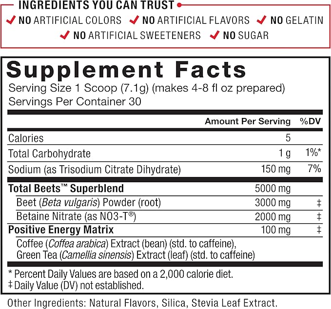 FORCE FACTOR Total Beets Beet Root Powder with Energy, NO3-T® Nitrates to Support Circulation, Blood Pressure, Blood Flow, and Stamina - Plus Green Tea Extract. A Superfood Supplement, 30 Servings
