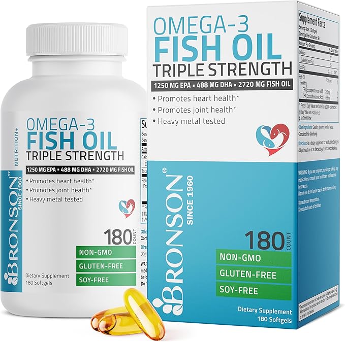 Bronson Omega 3 Fish Oil Triple 2720 mg, 1250 mg 488 mg, 180 Softgels