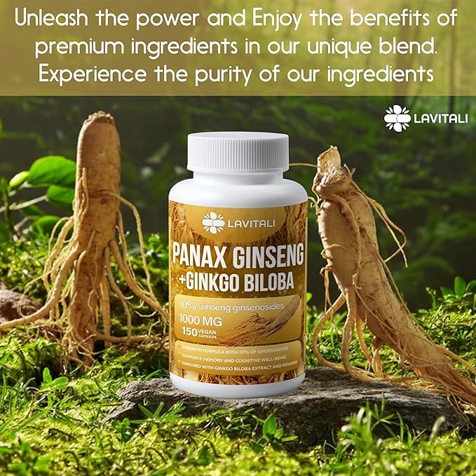 Ginseng & Ginkgo Biloba 150 Veggie 100% Natural