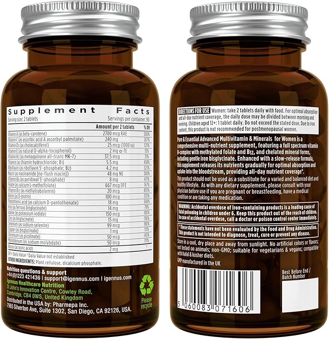 Methylated Women's Multivitamin, Methylated Folate 180 Tablets,