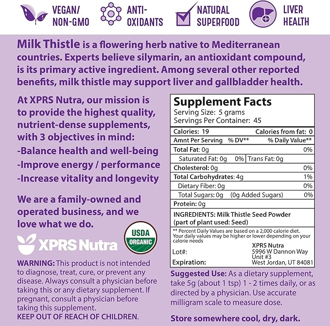 XPRS Nutra Organic Milk Thistle Seed Powder (8 Ounce)