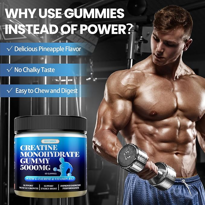 Creatine Monohydrate Gummies 5000mg with L-Taurine B12 Per 60 Count