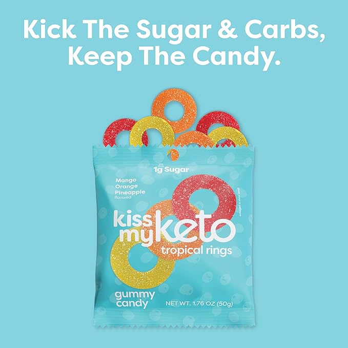 Kiss My Keto Gummies Candy – Low Carb Candy Gummy Rings, Keto Snack Pack – Healthy Candy Gummys – Vegan Candy, Keto Gummy Candy – Keto Candy Gummies (6-pack)