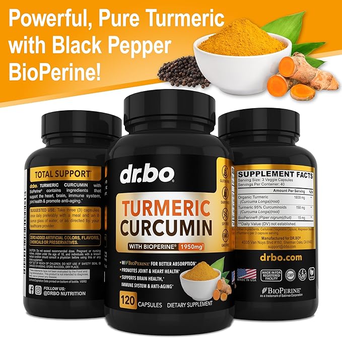 Turmeric Curcumin with BioPerine Supplement Capsules 1950mg Curcuma 120 Turmeric
