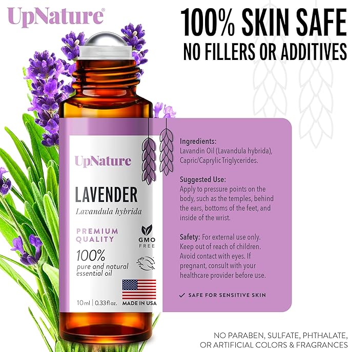 UpNature Lavender Essential Oil Roll On - 100% Pure Lavender Oil for Skin & Aromatherapy Essential Oil
