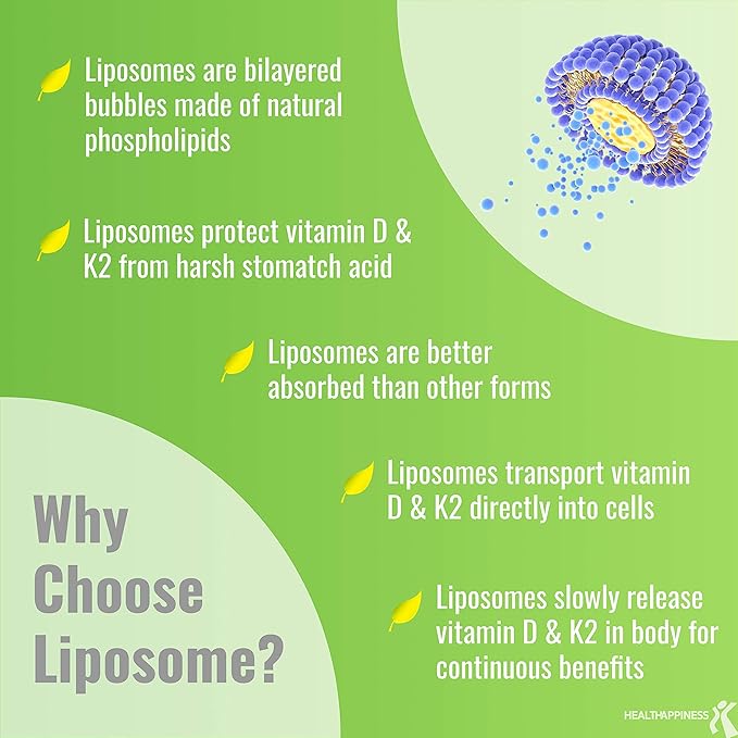 UpNourish Liposomal D3 & K2 MK-7, 5000 IU 125 mcg D3 and 100 mcg k2 with 365 Mini