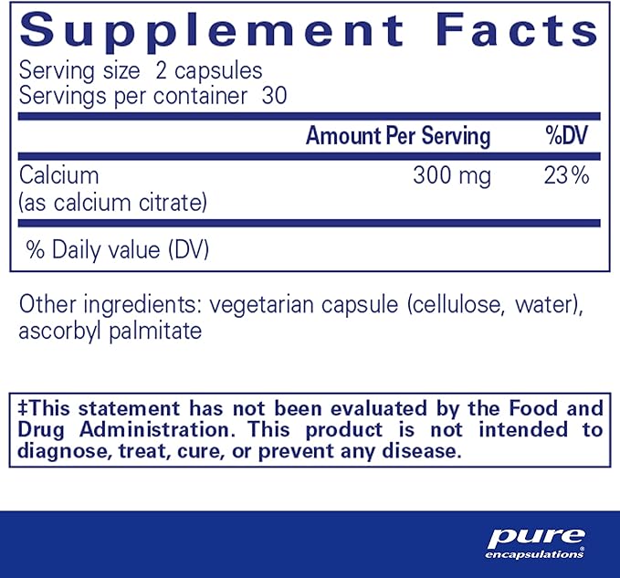 Pure Encapsulations Calcium (Citrate) - Supplement for Bone, Teeth, Colon, and Cardiovascular Health Support* - with Premium Calcium Citrate - 60 Capsules