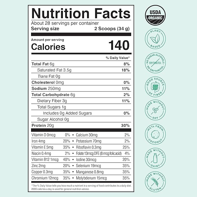 KOS Vegan Protein Powder, Unflavored & Unsweetened 28 Servings