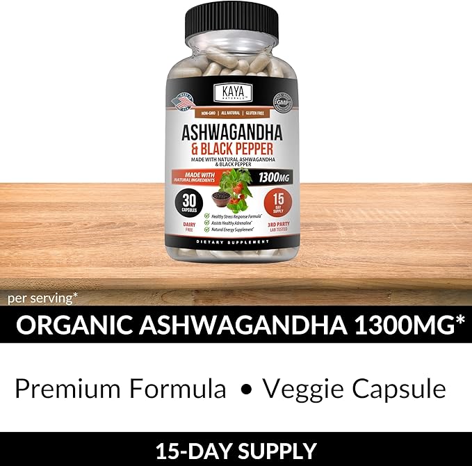 Kaya Naturals Organic Ashwagandha Root 1300mg Adaptogen