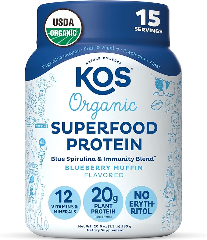 KOS Plant Based Protein Powder, Blueberry Muffin 15 Servings