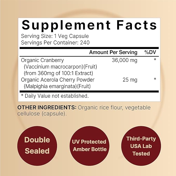 NatureBell Cranberry Pills 36,000mg with Acerola 100:1 Fresh