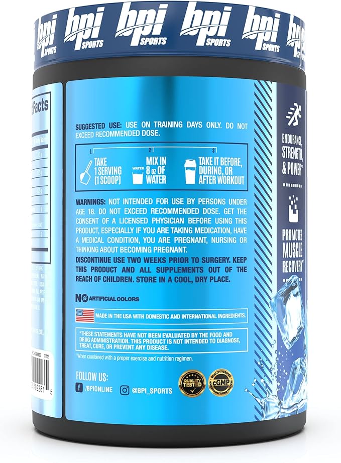 BPI Sports Best Aminos - BCAA Powder Post Workout & Glutamine Recovery Drink with Branched Chain Amino Acids for Hydration & Recovery, for Men & Women - Arctic Ice - 25 Servings