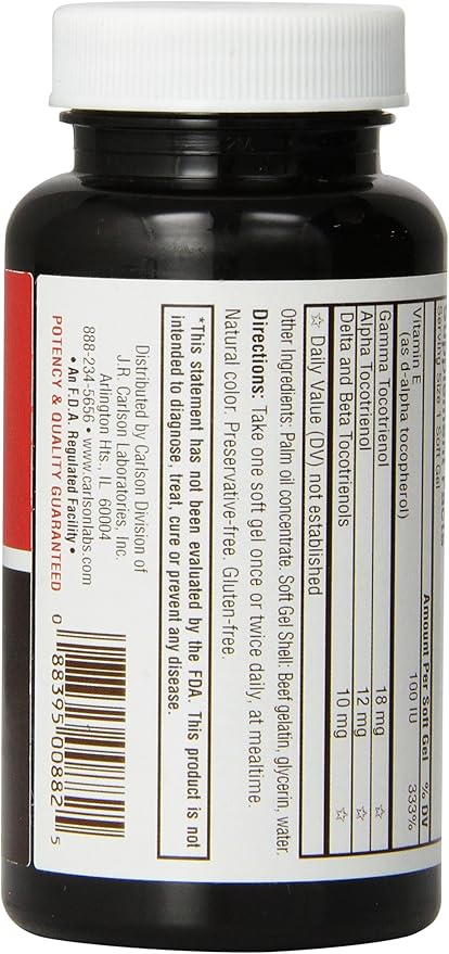 Carlson Labs Tocotrienols With Natural Vitamin 180 Softgels