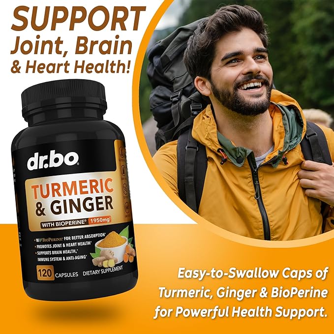 Turmeric Curcumin with BioPerine & Ginger Supplement 1950mg Organic 120 Capsules