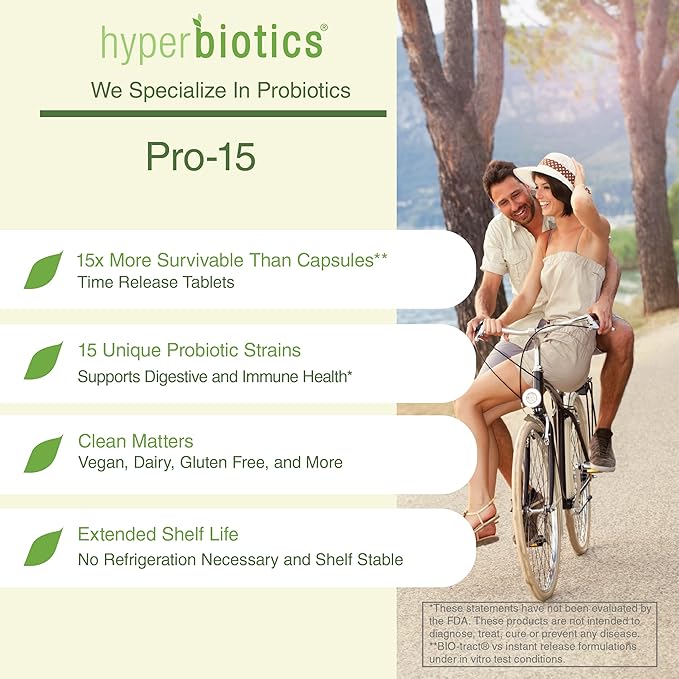 Hyperbiotics Pro 15 Vegan Probiotic Supplement 15 Diverse 30 Count