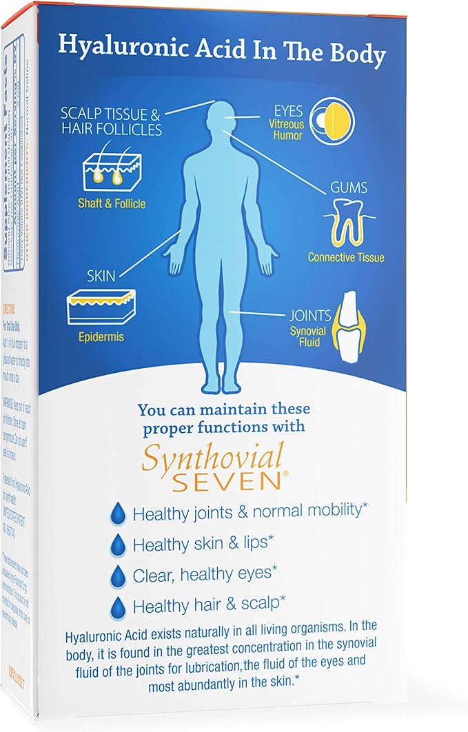 Hyalogic Synthovial Seven - Oral Hyaluronic Acid Supplement 1oz - Liquid HA Supports Skin, Joint, Eye, and Lip Hydration - Vegan, Gluten Free 1 Ounce
