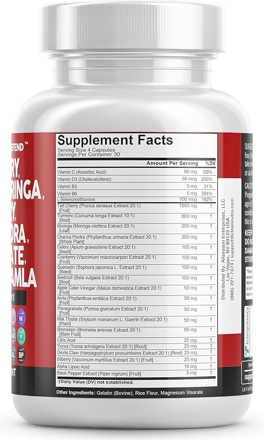 Clean Nutraceuticals Tart Cherry Extract Capsules 20,000mg with 8000mg Moringa 4000mg Cranberry 2000mg Chanca 120 Ct