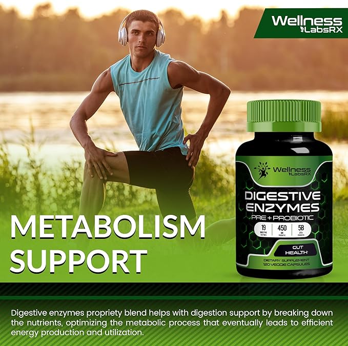 Digestive Enzymes with Probiotics and Prebiotics 450mg - 5 Billion 120 Capsules, 2 Packs