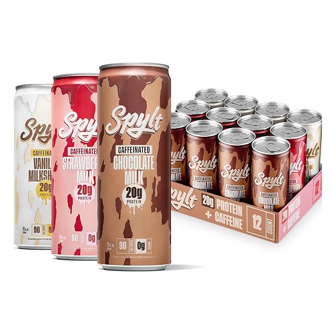 High Protein Milk Variety Pack (Chocolate, Strawberry, Vanilla) with 60mg Caffeine & 20g Protein - Ready to Drink, Sugar Free, Lactose Free Milk, Perfect for Workout Recovery & Afternoon Pick Me Up - 12 Count