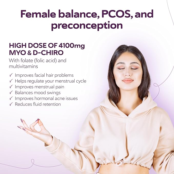 Myo-Inositol & D-Chiro Inositol Supplement for Women | PCOS 4100MG (40:1 Ratio) | Hormonal Balance, Fertility, Preconception, Pregnancy & Ovarian Support | 1 Month Supply | Vegan Capsules