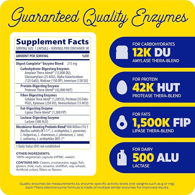 Enzymedica, Digest Complete + Probiotics, Full-Range, 800 Million 90 Count