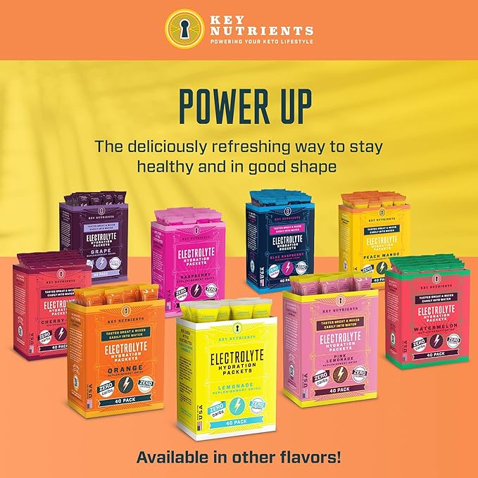KEY NUTRIENTS Multivitamin Electrolytes Powder Packets - Tropical Peach Mango Post Workout and Recovery 40 Pack Hydration Packets - No Sugar, No Calories - Travel Hydration Powder