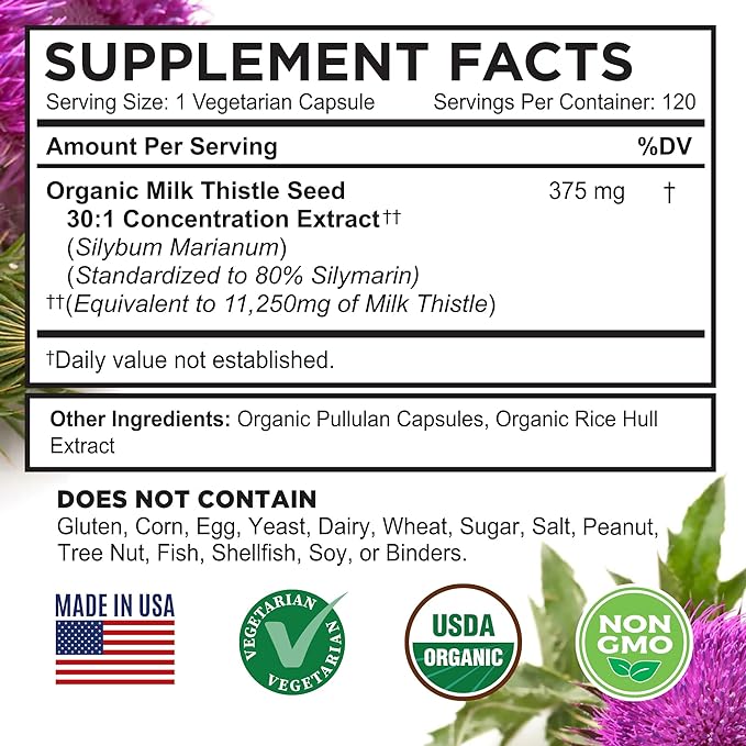 FarmHaven USDA Organic Milk Thistle Capsules |30X Concentrated 80% Silymarin 120 Veggie
