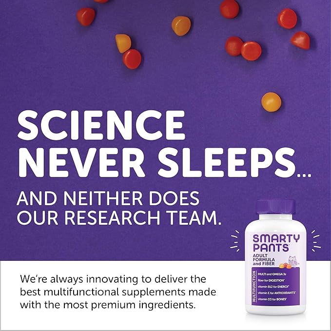 SmartyPants Fiber Supplement & Multivitamin D3, C, B12, B6, B6, Vitamin 3 Fish 180 Count (30 Day