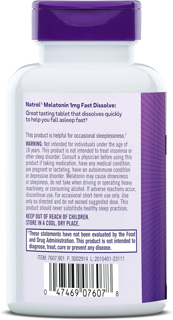 Natrol Melatonin 1mg, Strawberry-Flavored Dietary Supplement 200 Fast-Dissolve 200 Day