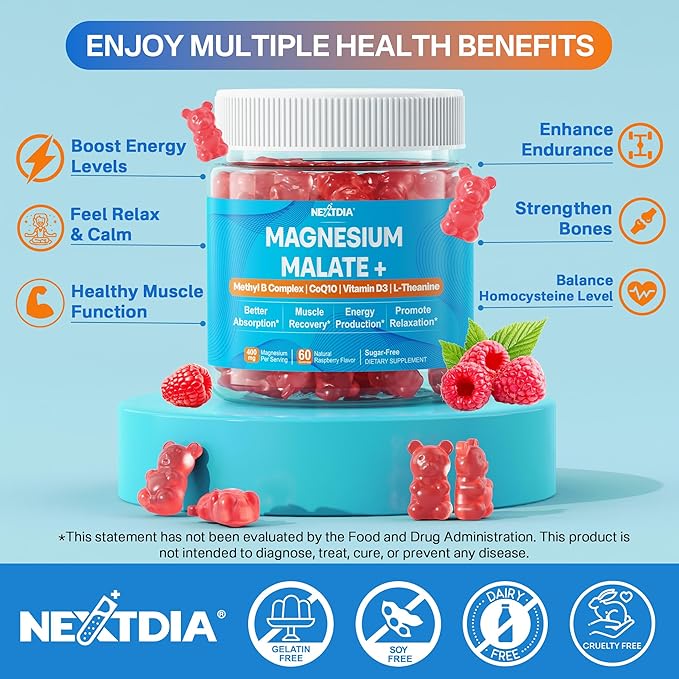 Magnesium Gummies 400mg, Superior Alternative to CoQ10-100mg, Vitamin D3, Active B6, Folate 5-MTHF plus B12, Sugar Free,2Pack