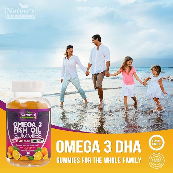 Omega 3 Fish Oil Gummies, Extra 3s DHA 120 Gummies