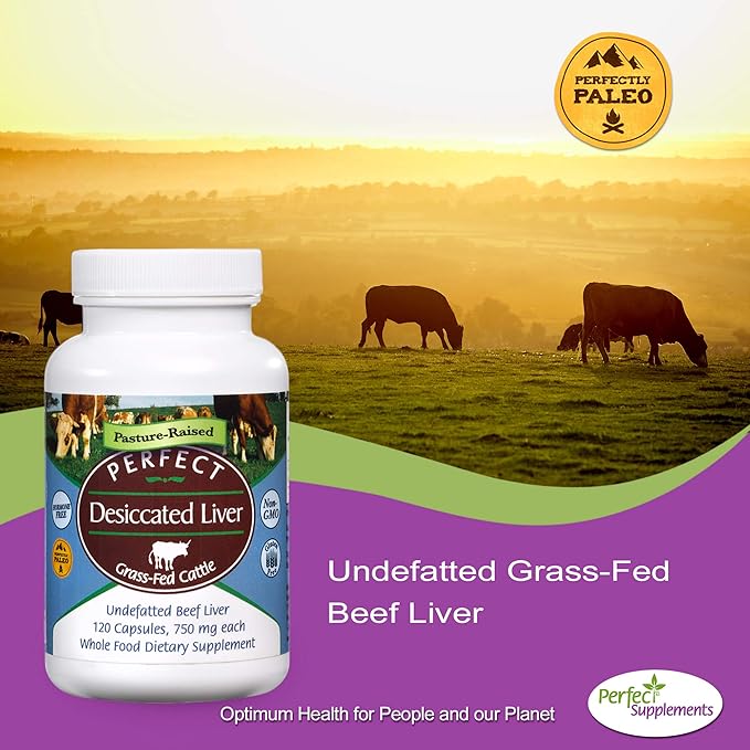 Perfect Supplements – Perfect Desiccated Liver – 120 Capsules – Undefatted Beef Liver – Natural Source of Protein, Iron, Vitamins A & B – 3 Pack