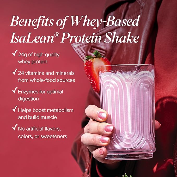 IsaLean Protein Shake - Complete Superfood Meal Replacement for Maintaining Healthy Weight and Lean Muscle Growth with 24 Vitamins and Minerals - 27.7 oz - 14 Meal Canister (Strawberry Cream) - Canister