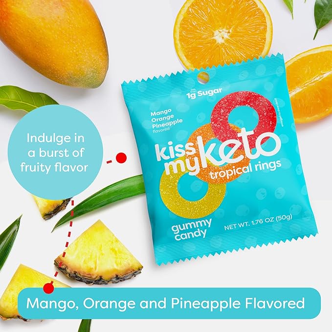 Kiss My Keto Gummies Candy – Low Carb Candy Gummy Rings, Keto Snack Pack – Healthy Candy Gummys – Vegan Candy, Keto Gummy Candy – Keto Candy Gummies (6-pack)