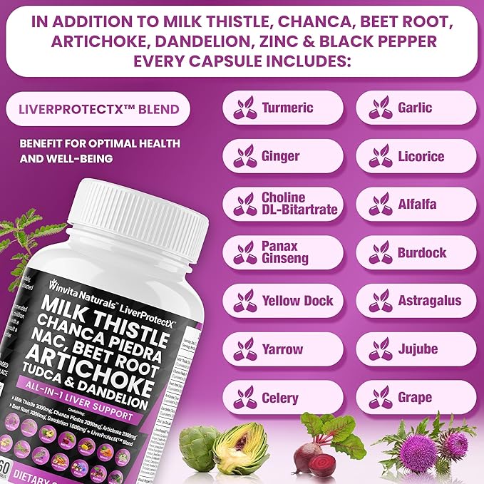Milk Thistle 3000mg NAC Chanca Piedra 2000mg Beet 3000mg Artichoke 2000mg Dandelion 1000mg -