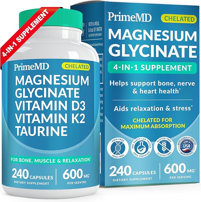 4-in-1 Chelated Magnesium Glycinate 500mg D3 K2 K2 Magnesium (240ct)