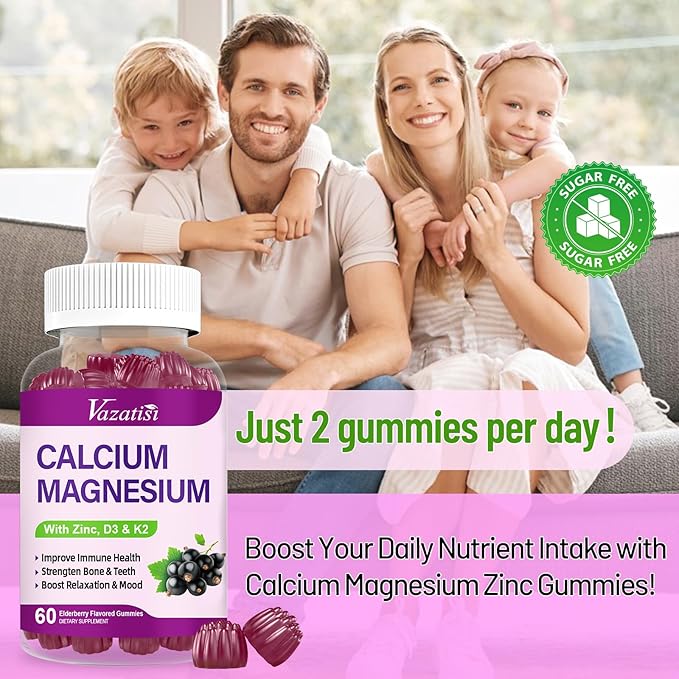 Calcium Magnesium Zinc Gummies with Vitamin D3 & K2, High 60 Gummies…