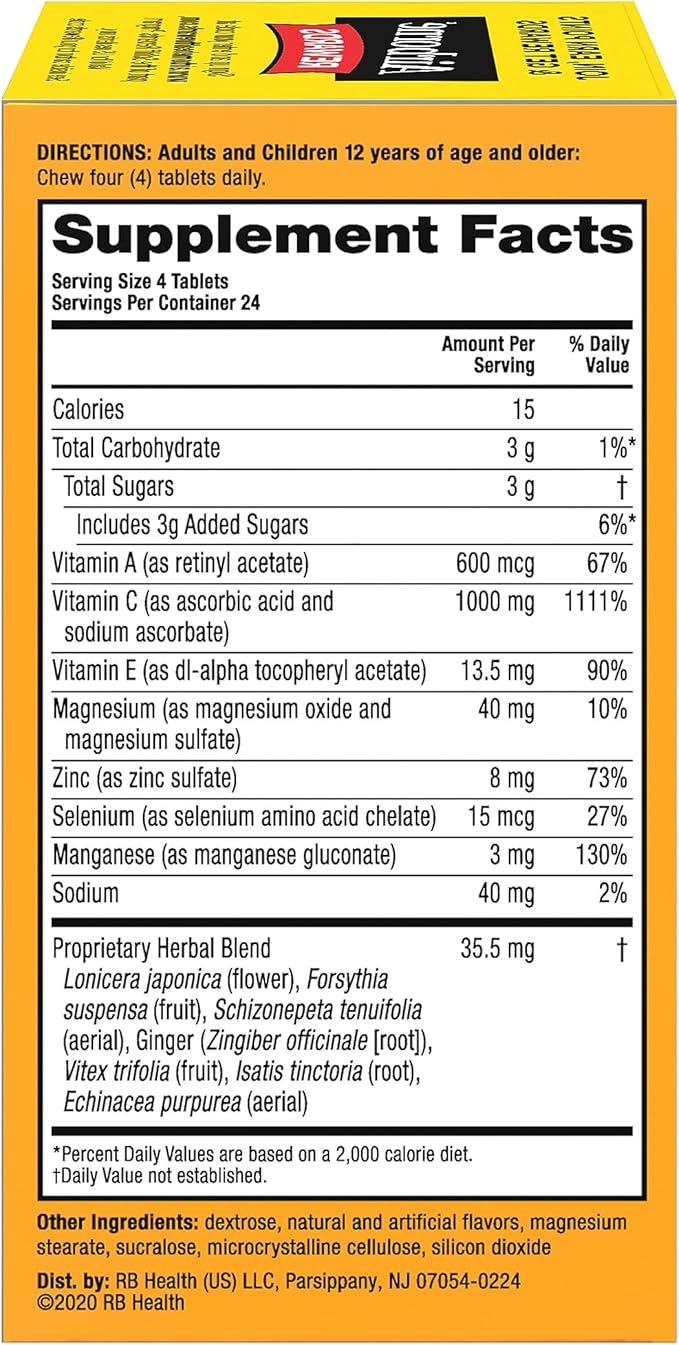 Airborne 1000mg Chewable Tablets with Zinc, 96 Tablets,