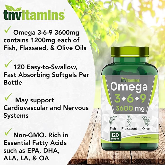 Triple Omega 3◆ 6◆ 9: 3600mg 120 Softgels 3-6-9 Supplement