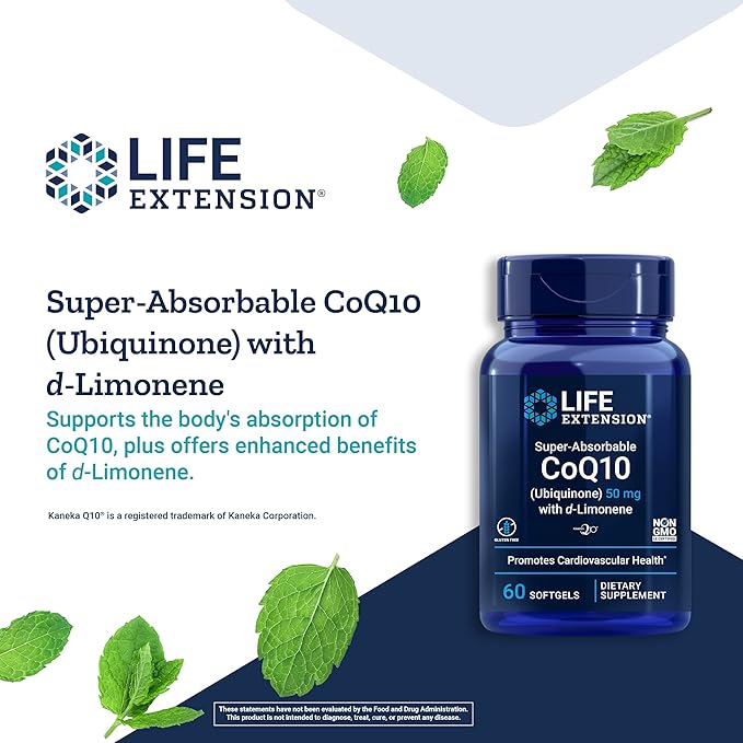 Life Extension Super-Absorbable CoQ10 with D-Limonene 50mg Q10 Supplement 60 Softgels