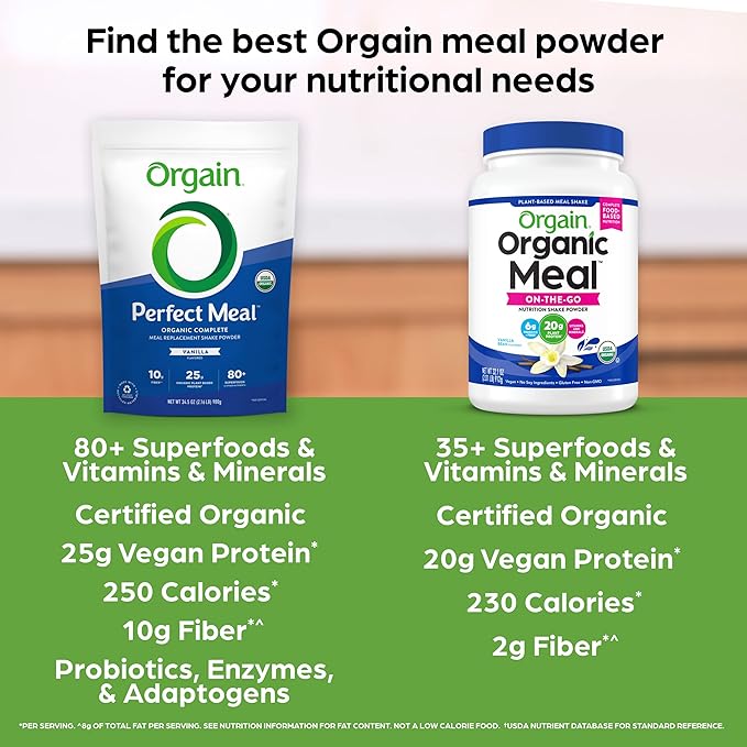 Orgain Perfect Meal, Organic, Vegan Meal 25g Plant 80+ Superfoods, 1B Probiotics 10g Fiber, 2.16lb