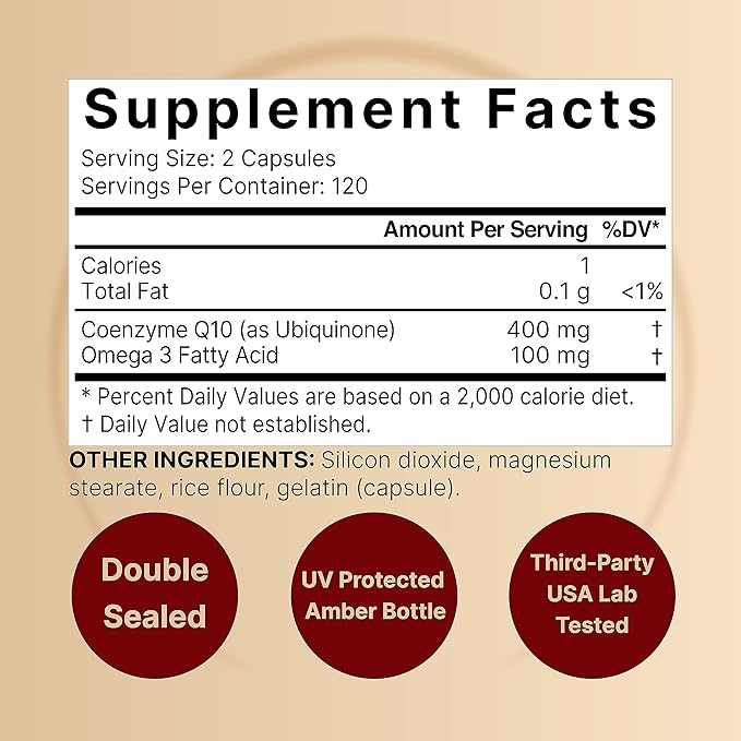 CoQ10 400mg with Omega 3 Fatty 240* Capsules Q10 Supplement