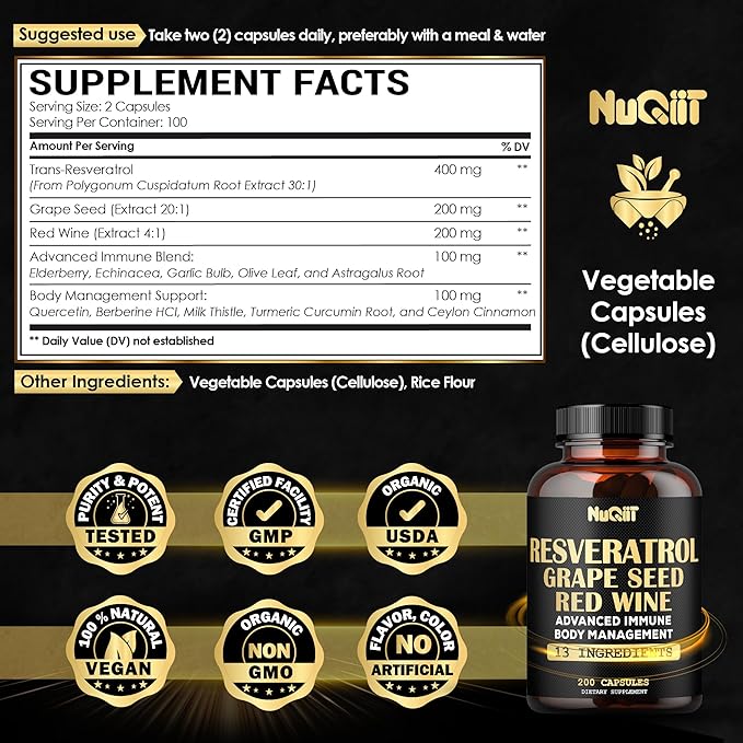 Extract 30:1 Trans Resveratrol Supplement 1000mg 200 Capsules 100 Servings