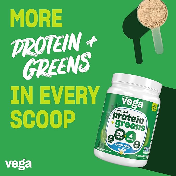 Vega Protein and Greens Protein Powder, Vanilla 20g Plant 21.7 Ounce