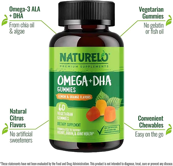 NATURELO Vegetarian DHA and Omega 3 60 Gummies