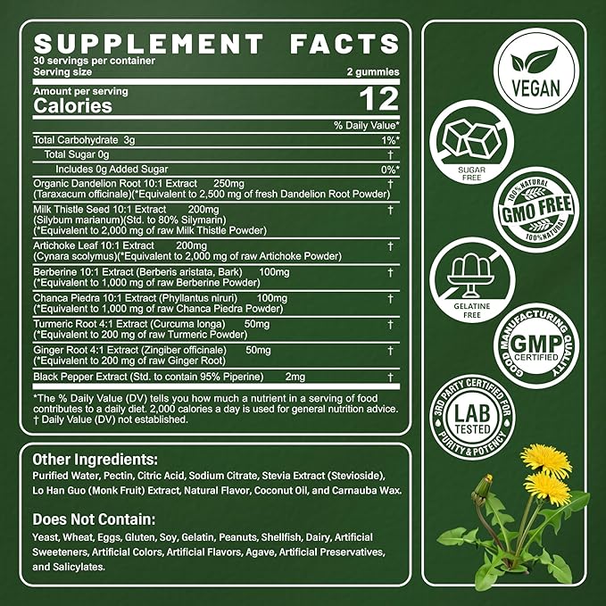 Sugar-Free Dandelion Root Gummies 6902 MG/Serving 2-Pack